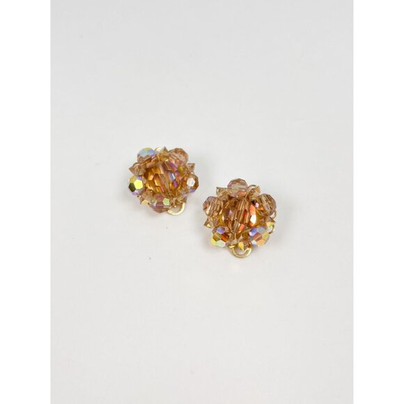 Marvella vintage clip on earrings with golden colour Aurora Borealis beads - Picture 2 of 4
